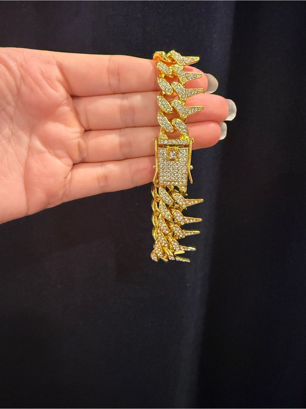 Never worn Gold-Tone Pave Cuban Link Bracelet with Rhinestones
